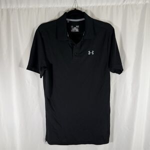 Under Armour Polo Shirt Men's Small Black Short Sleeve Loose Heat Gear Golf